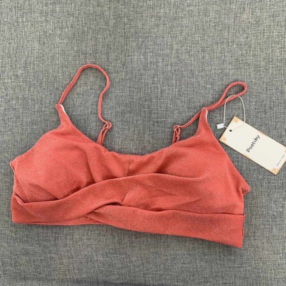 Brand New! Poetsky Sparkle Bikini Top Spaghetti Adjustable Straps Large 7-115‎